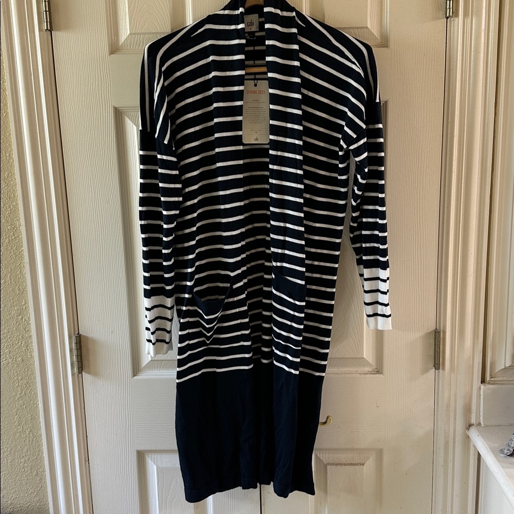 CAbi Boathouse navy striped nautical long M sweater
